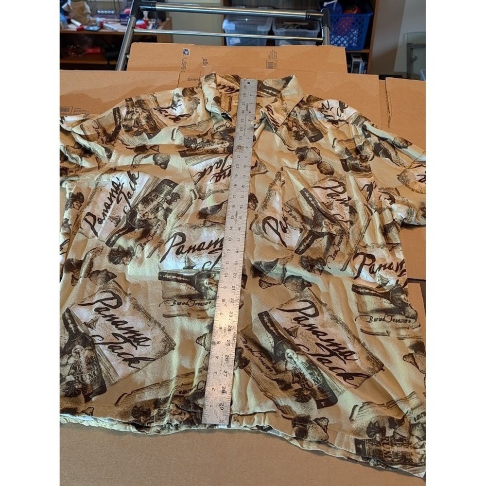 Panama Jack Rum Buried Treasure Men's Xxl Tan Tropical Rayon Aloha Shirt Used View 6